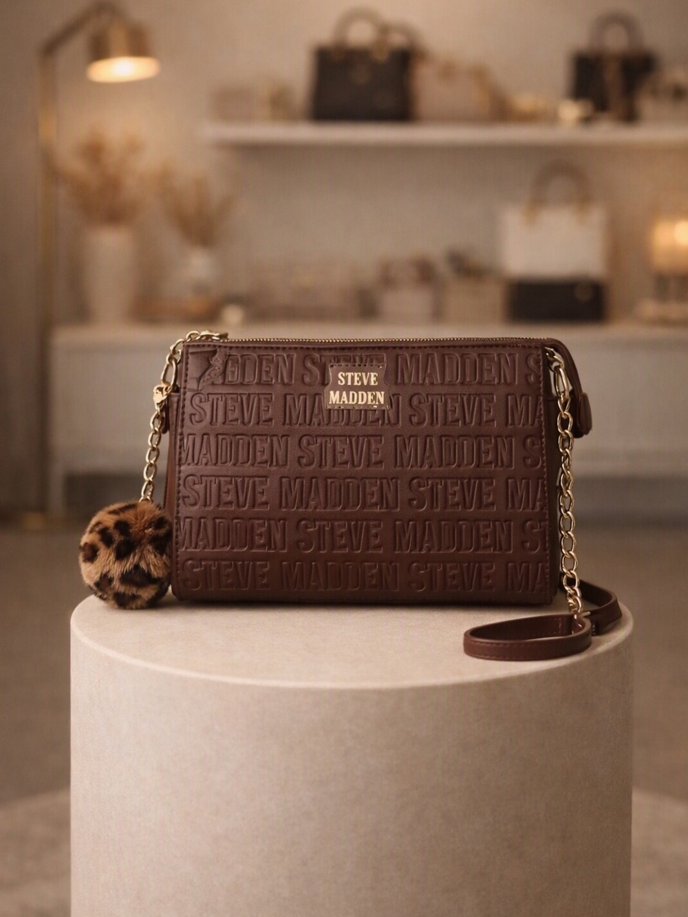 Steve Madden Brown Embossed Crossbody Bag with Chain Strap